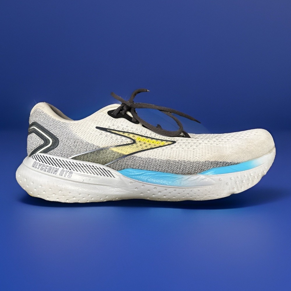 Mens Brooks Glycerin GTS 21 running shoes ivory coconut/forged iron/yellow